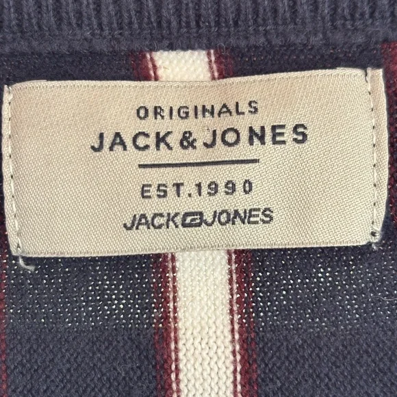 Jack & Jones Men’s Navy White Red Striped Jorsteve Knit Crewneck Sweater Size Lg - Picture 3 of 10